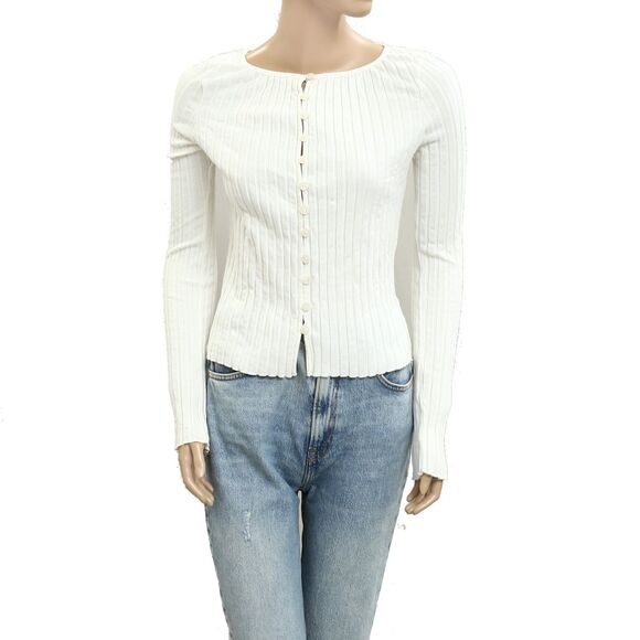 Free People Tilly Long-Sleeve Cardi Blouse Top Knit Ribbed Buttondown XS 283346 - Picture 4 of 8